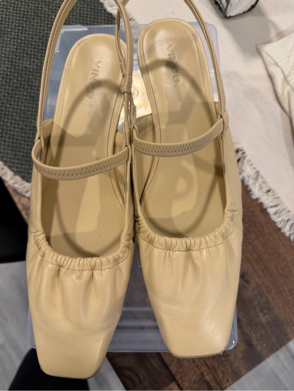 Vince Light Beige Leather Square-Toe Slingback Flats